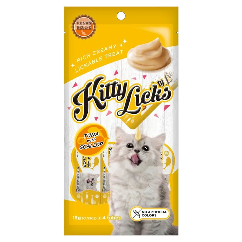 Rena Kitty Licks Cat Treats - Tuna with Scallop (15g x 4 tubes) - Pack of 5