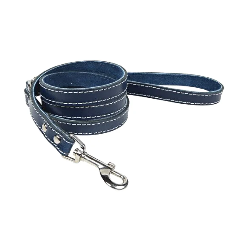 DOGUE Classic Stitch Leather Dog Lead - Navy - Australian Made