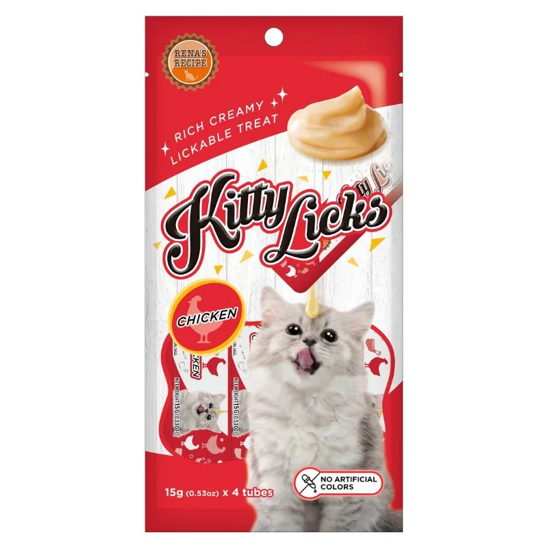 Rena Kitty Licks Cat Treats - Chicken 15g x 4 Tubes - Pack of 5