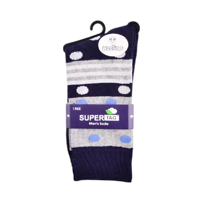 SUPER TAG SOCKS WOOLEN STRIPE BLU/DOT 1P (07)