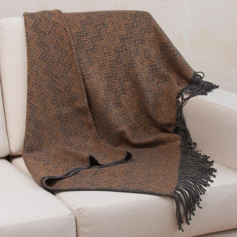 Diamond Embrace Throw Blanket with Diamond Motifs in Slate and Spice