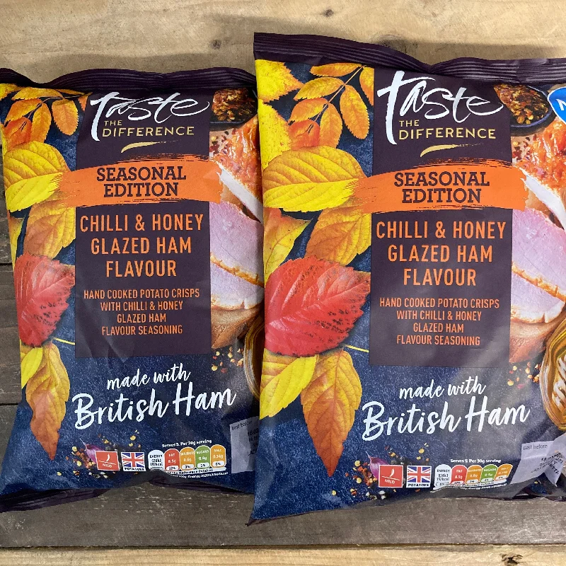 4x Sainsburys Taste the Difference Chilli & Honey Glazed Ham Crisps Share Bags (4x150g)