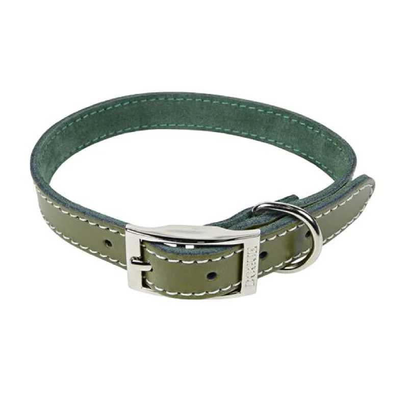 DOGUE Classic Stitch Leather Dog Collar - Forest Green - Australian Made