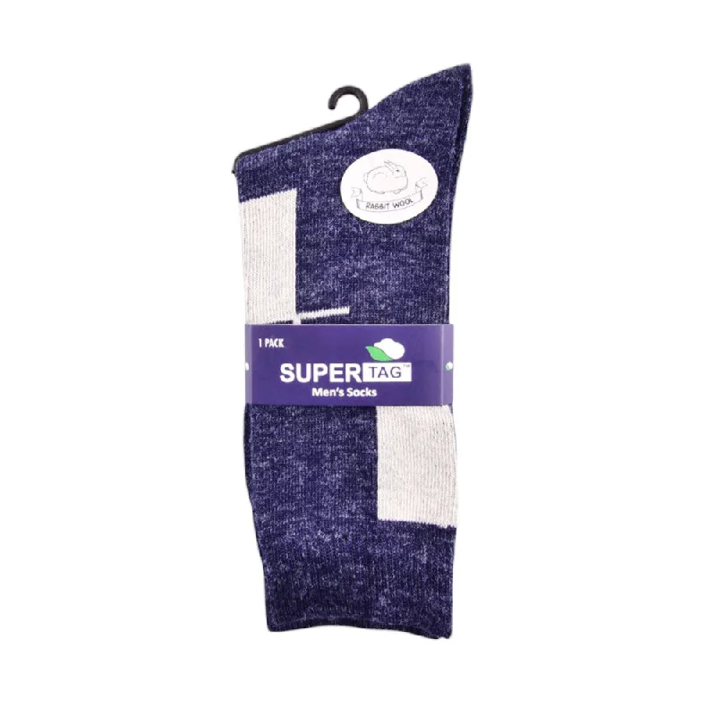 SUPER TAG SOCKS RABBIT WOOLEN ARGYLE NAVY 1P (01)
