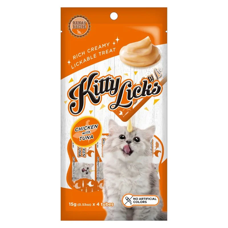 Rena Kitty Licks Cat Treats - Chicken with Tuna (15g x 4 tubes) - Pack of 5