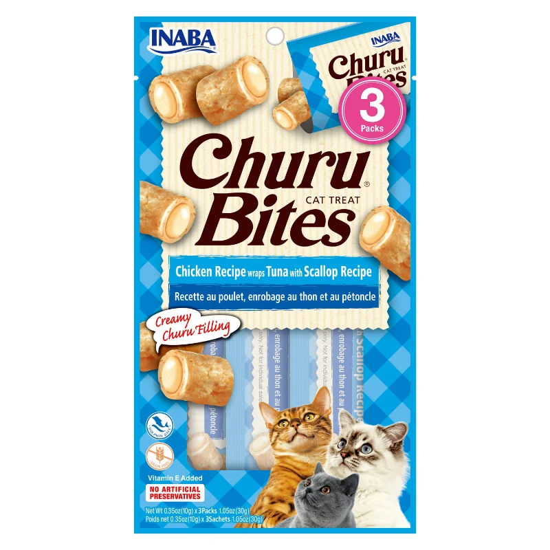 Churu Cat Treats Bites - Chicken Wraps With Tuna & Scallop Recipe (3 packs x 10g) - Pack of 5