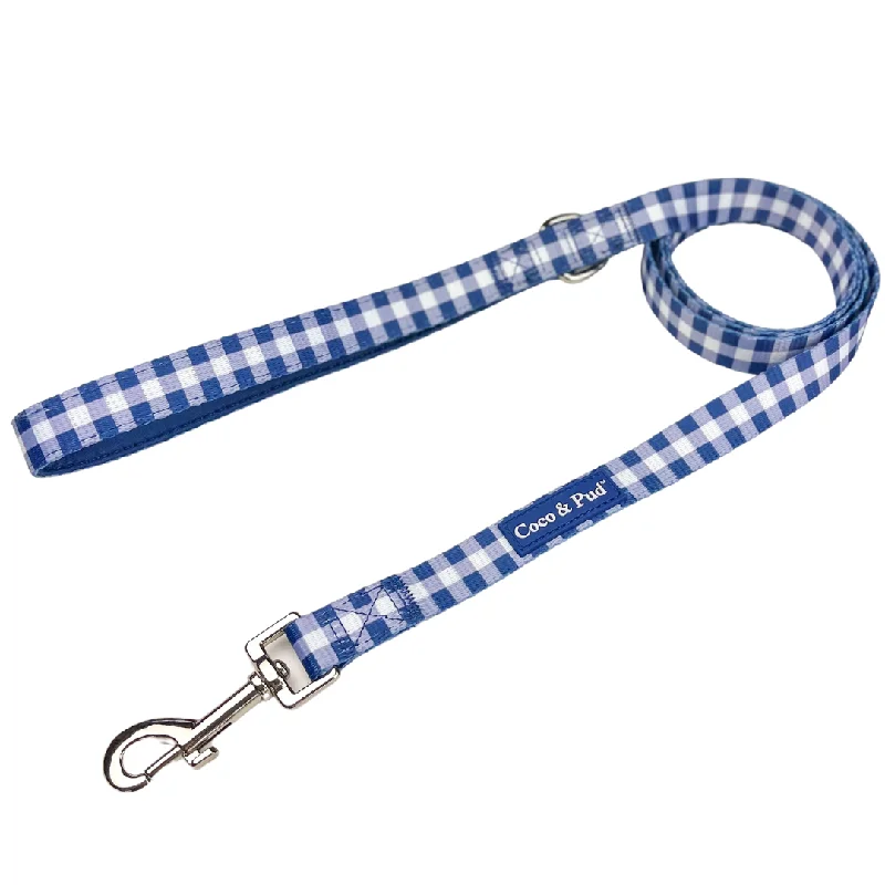Gingham French Navy Dog lead/ Leash
