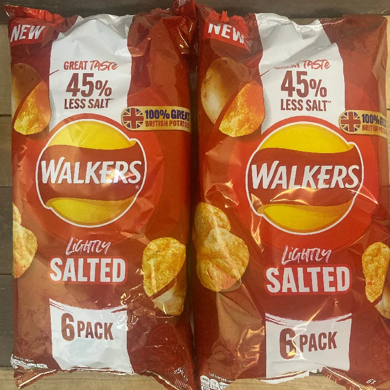 12x Walkers Less Salt Lightly Salted Crisps (2 Packs of 6x25g)