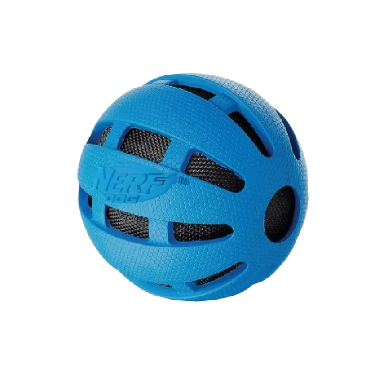 Nerf Bash Checker Squeak Crunch Ball Toy for Dogs (Blue)