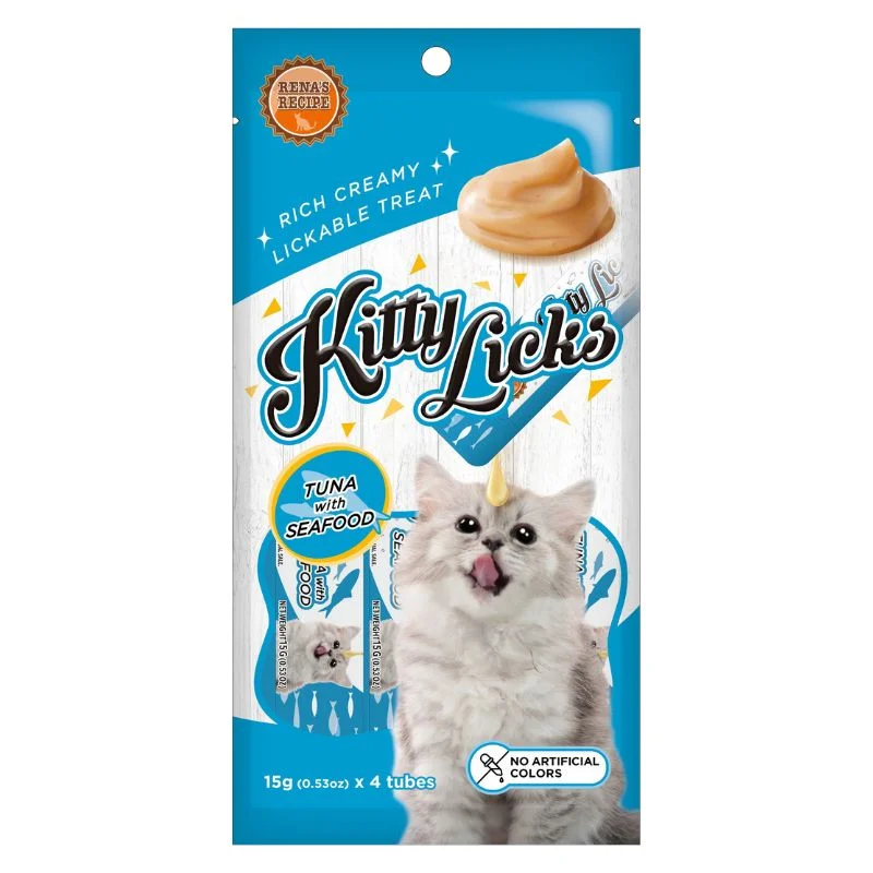 Rena Kitty Licks Cat Treats - Tuna with Seafood (15g x 4 tubes) - Pack of 5