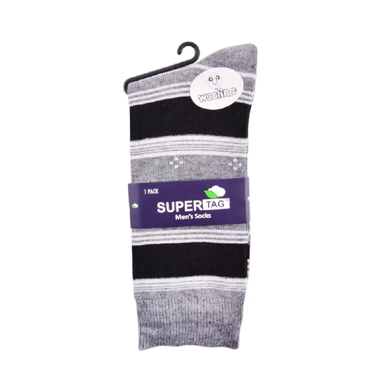 SUPER TAG SOCKS WOOLEN STRIPE BLK/GRY 1P (04)