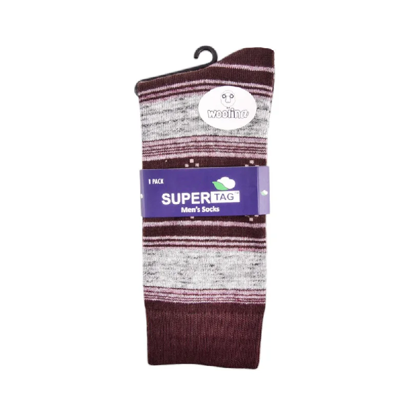 SUPER TAG SOCKS WOOLEN STRIPE BRN/CML 1P (04)