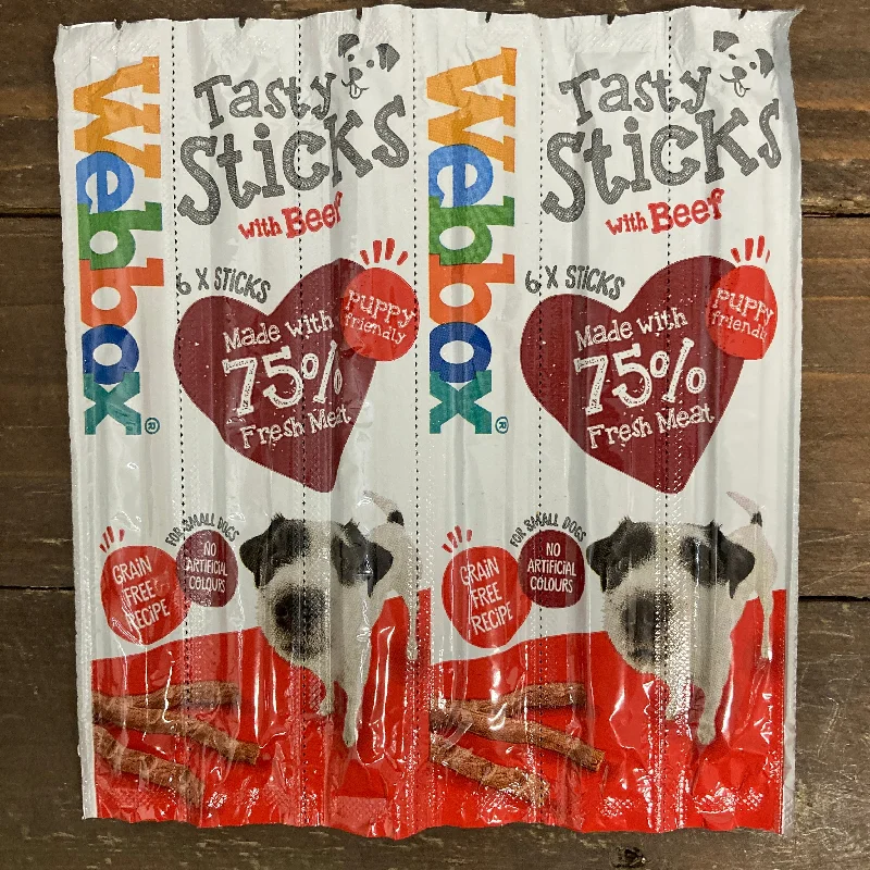 24x Webbox Dog Treat Tasty Sticks Beef (4 Packs of 6 Sticks)