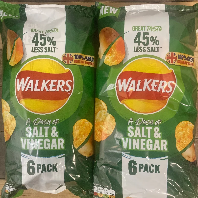 12x Walkers Less Salt Salt & Vinegar Crisps (2 Packs of 6x25g)