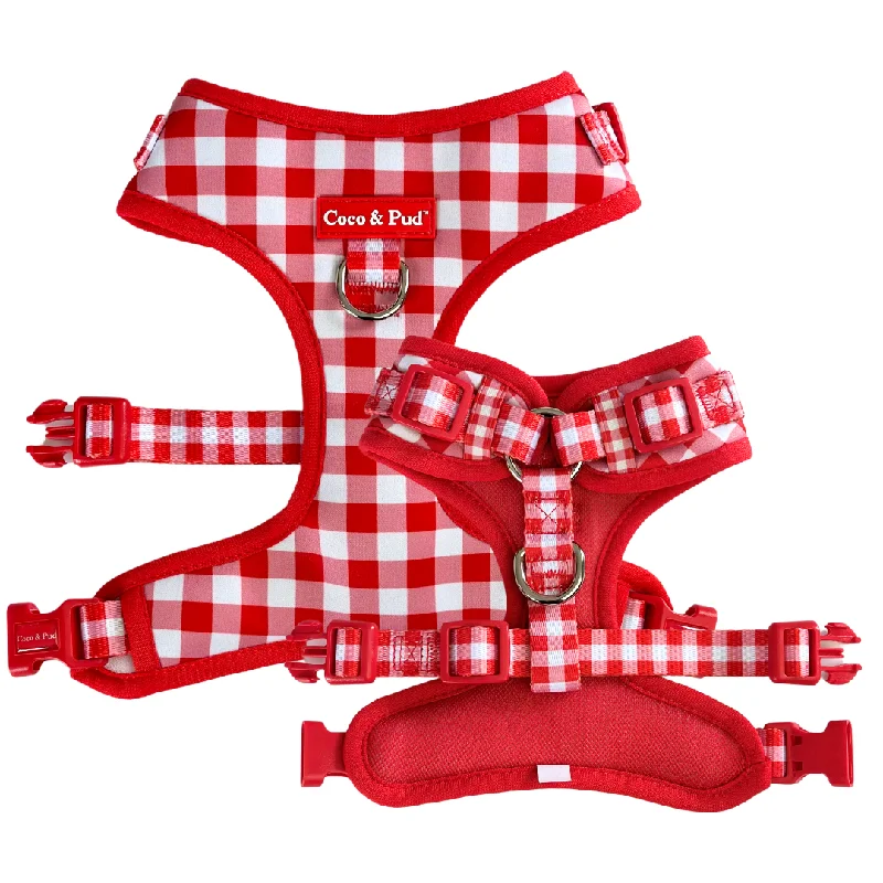 Gingham Red Adjustable Dog Harness