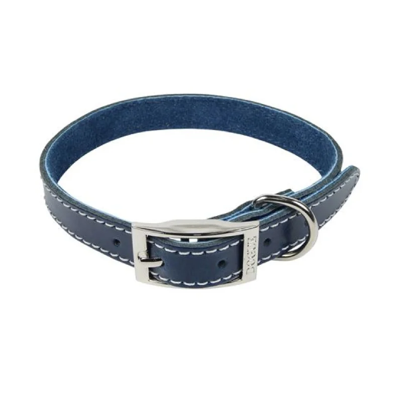 DOGUE Classic Stitch Leather Dog Collar - Navy - Australian Made