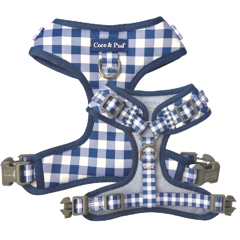 Gingham French Navy Adjustable Dog Harness