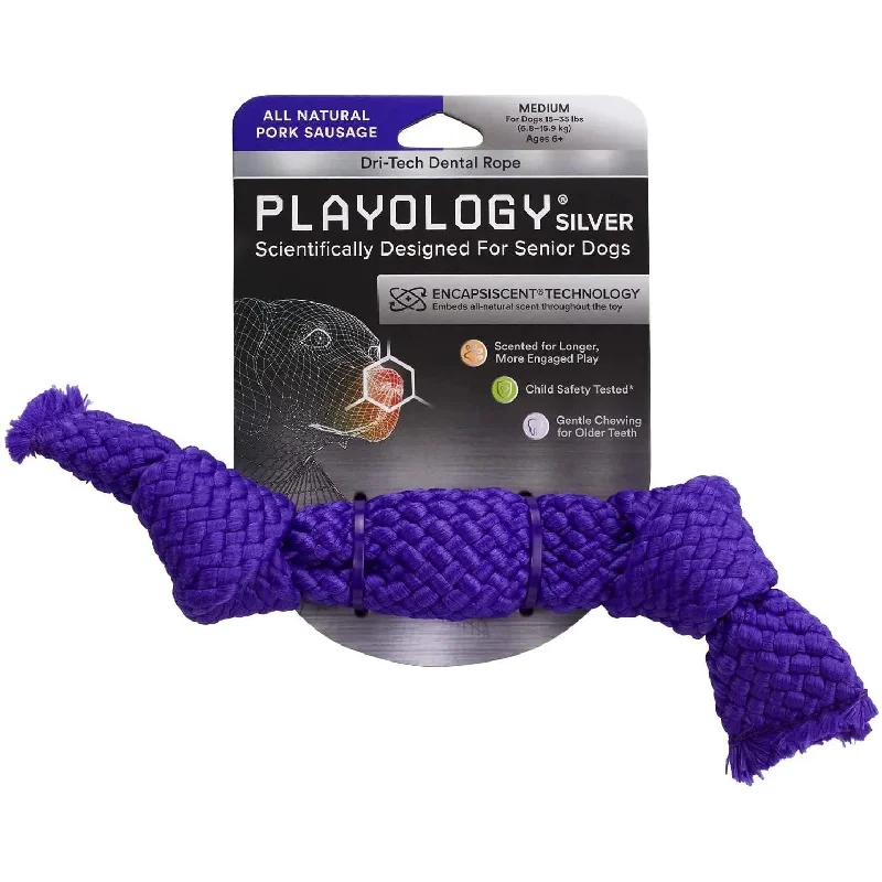 Playology Dri-Tech Pork Sausage Scent Dental Rope Dog Toy, Med