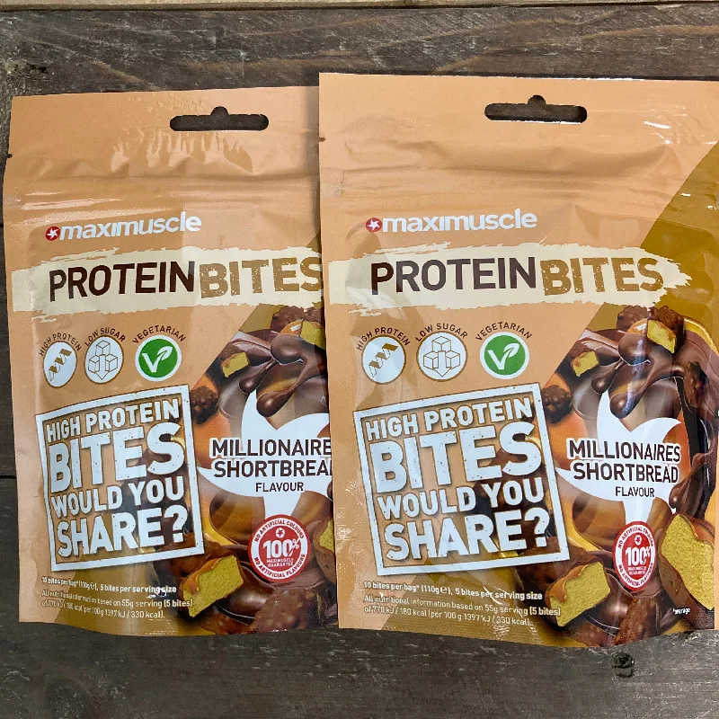 6x MaxiMuscle Protein Bites Millionaires Shortbread Flavour Bags (6x110g)