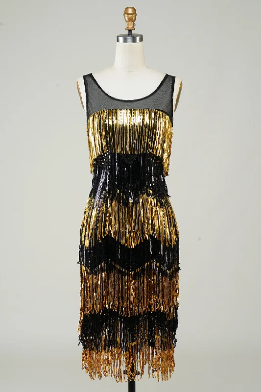 Golden Fringes Flapper Dress with Sequins