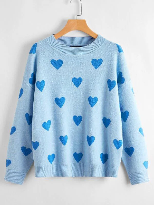 Drop Shoulder Heart Sweater for Women