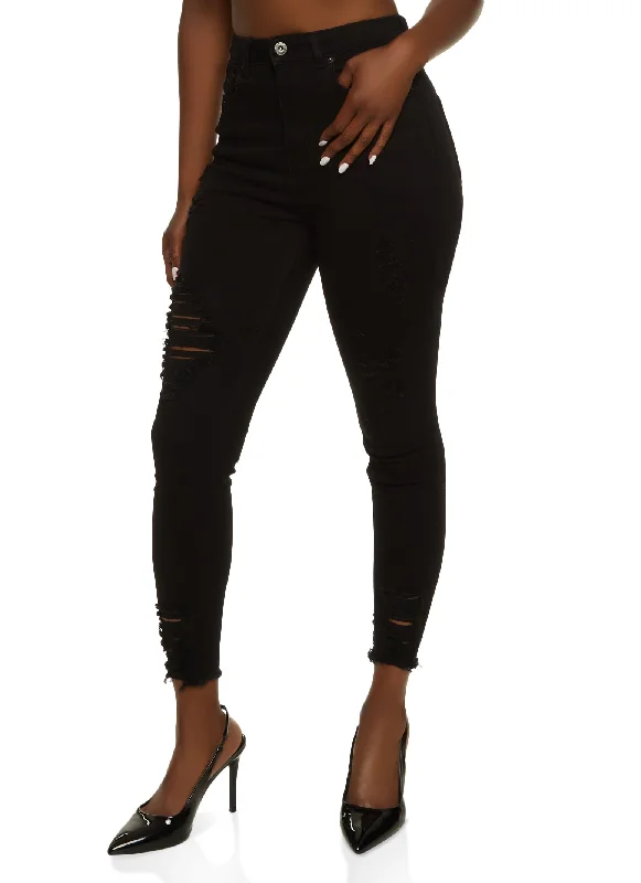 WAX Distressed Frayed Hem Skinny Jeans