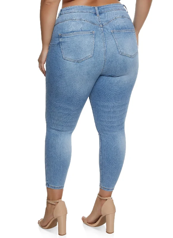 Plus Size WAX Whiskered High Waist Skinny Jeans