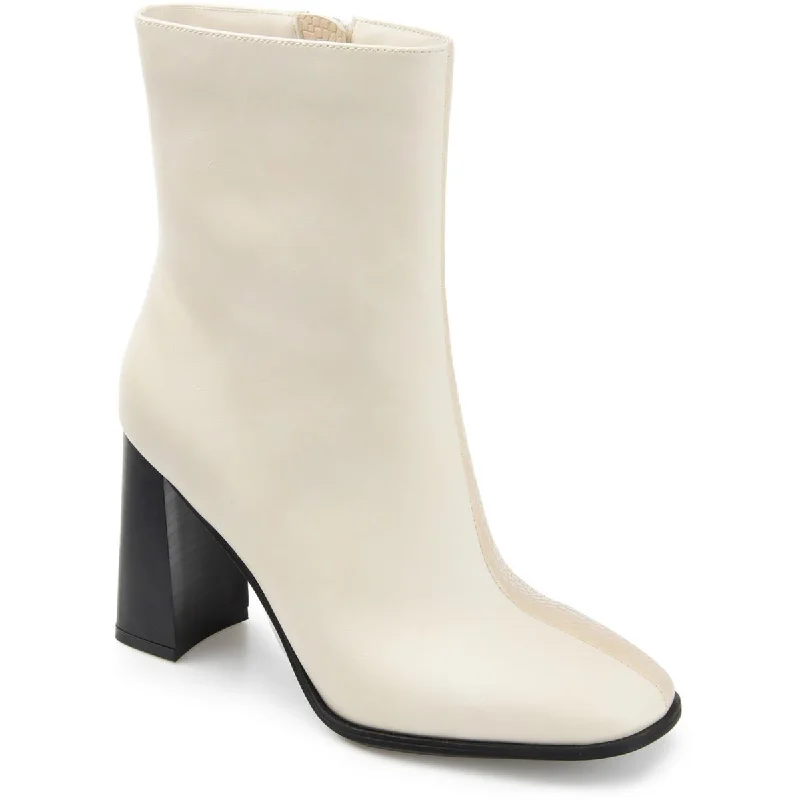 Ivory Womens Faux Leather Embossed Mid-Calf Boots