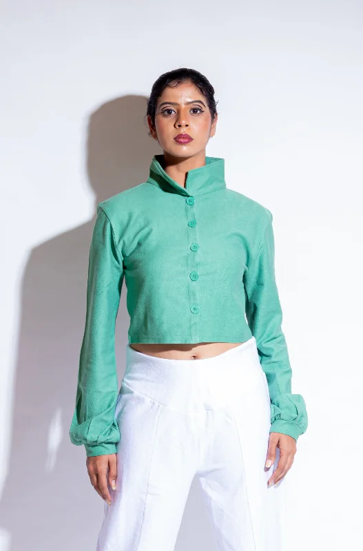 Dautee Buttoned Cropped Jacket - Green